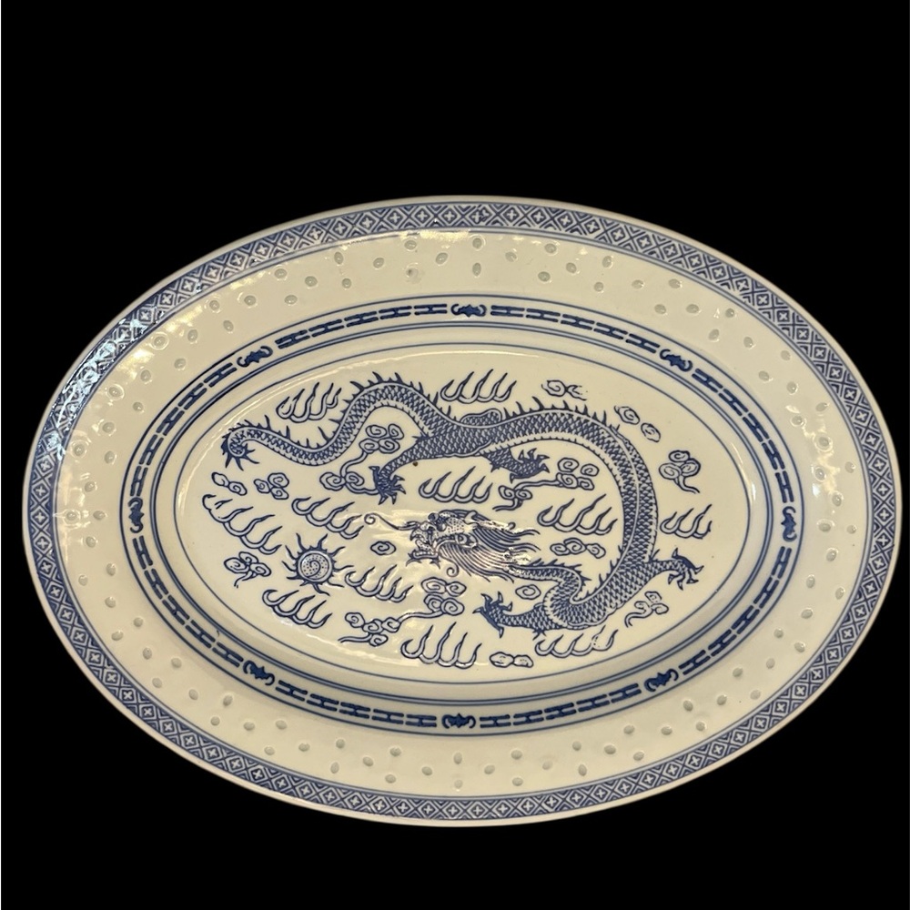 VTG. Blue & White Dragon Platter